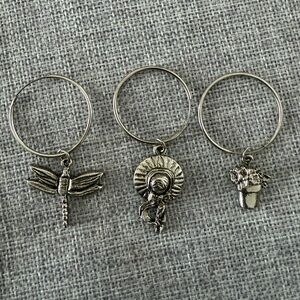 Garden-Themed Wine Glass Charms Set of 3 | Dragonfly /Hat / Flower Pot